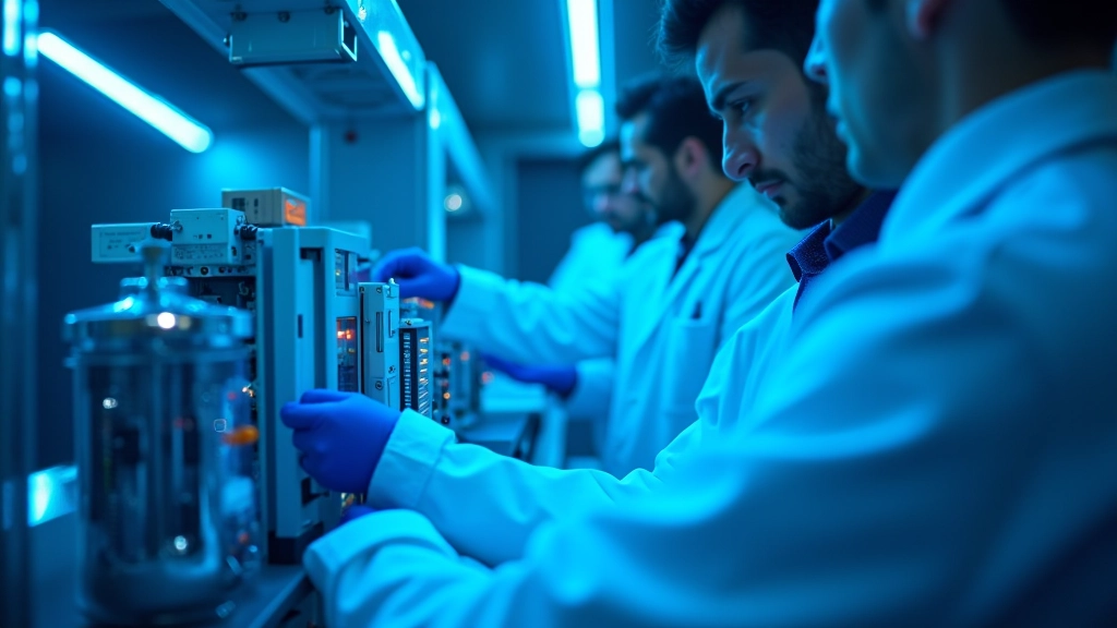 Kuantum laboratuvarı ortamında kübit ölçüm cihazları ve kryojenik sistemler, mavi ışınlı teknoloji ekipmanı