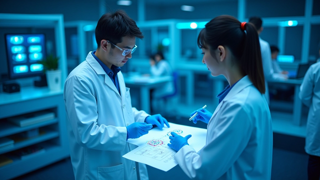 Kuantum bilgisayar laboratuvarında harita üzerinde çalışan araştırmacılar